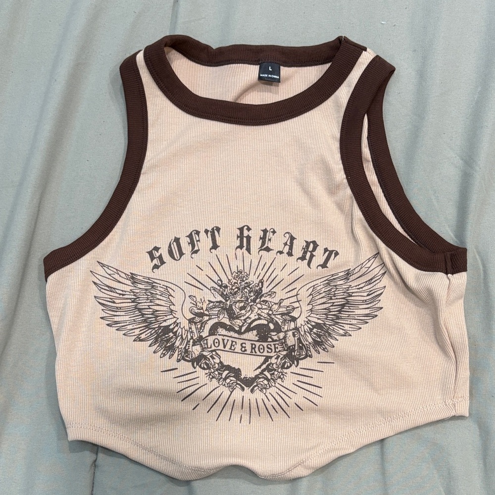 Brand new in bag SHEIN Brown and Cream Graphic Tank Top CROPPED
